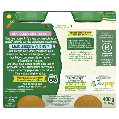 Blédina Pot Carottes Patates douces dès 6 mois 2x200g