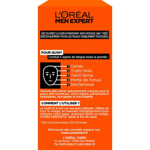 L'Oréal Paris Men Expert Crème Visage Hydratante Hydra Energetic Anti-fatigue 50ml