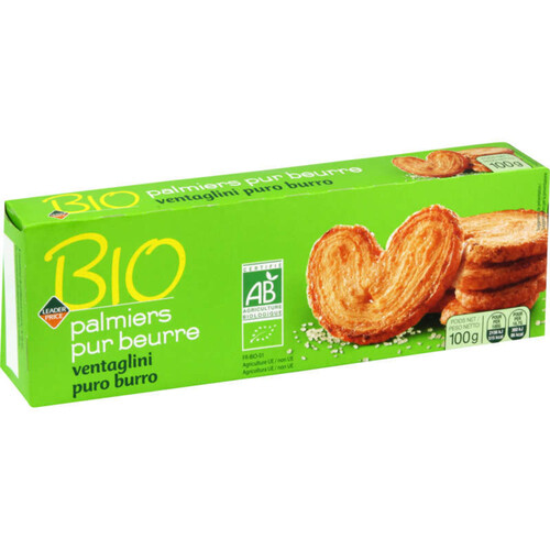 Leader price palmiers pur beurre bio 100g