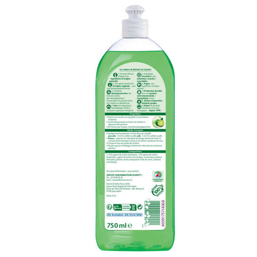 Rainett liquide vaisselle ecologique au citron peaux sensibles ecolabel 750  ml lot de 4 - Tous les produits liquides vaisselle - Prixing