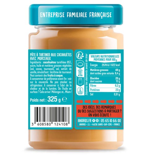 Andros Beurre De Cacahuète Croquant 325g