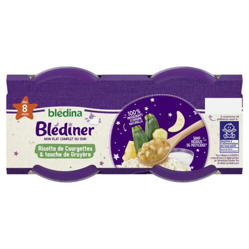 Blédina Plat Blediner Risotto de Courgettes Lait Des 8 Mois 2x200g