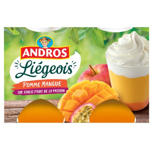 Andros Liégeois Pomme et Mangue sur du coulis de Passion 4x100g