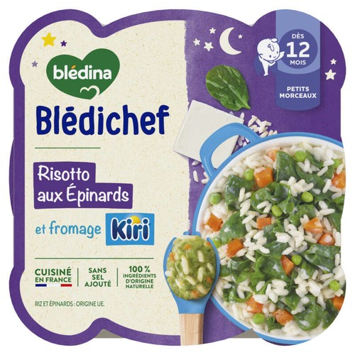Blédina Plat Bébé Risotto Aux Épinards Et Fromage Kiri Dès 12 Mois 230g
