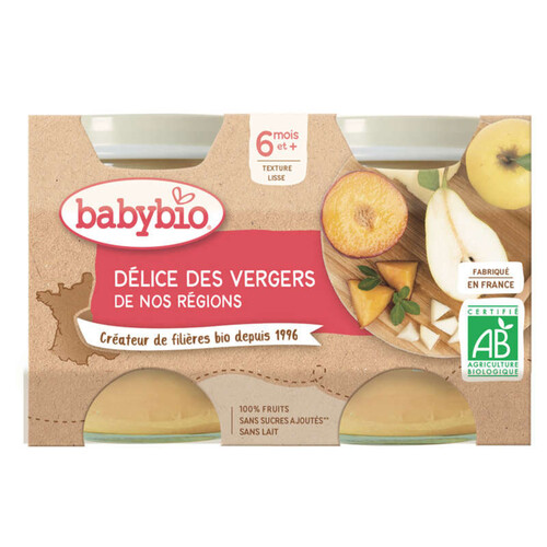 Babybio Petit Pot Délice de Fruits Compotes pour bébé dès 6 mois 2 x 130g