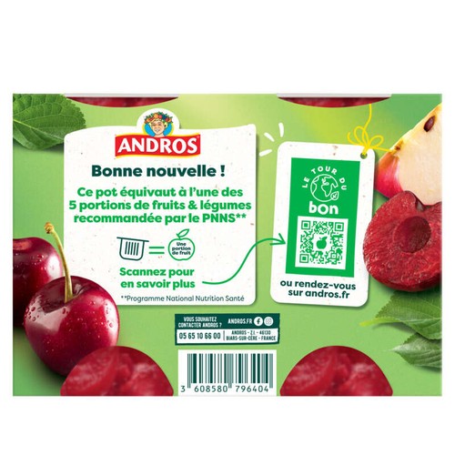Andros Compote Cerise avec morceaux moelleux 4x100g