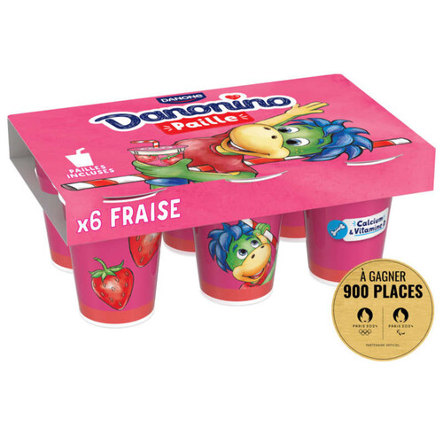 Danonino Yaourt à boire fraise avec paille 6x100g