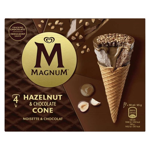 Magnum Glace Cône Noisette & Chocolat x4 260g
