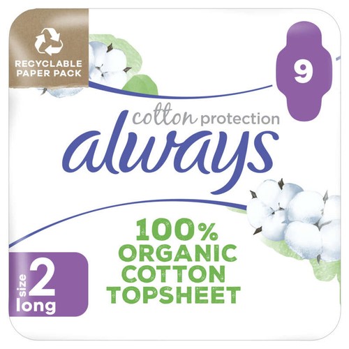Always Cotton Protection Serviettes Hygiéniques 100% Coton T. 2 long x9