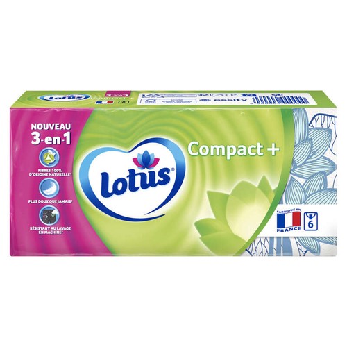 Lotus Mouchoirs Compact+ 3en1 x6 Etuis