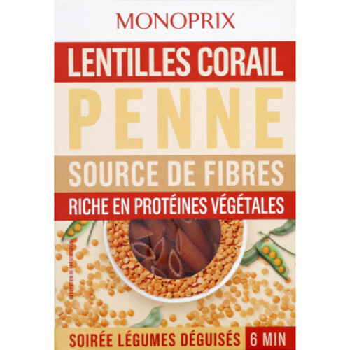 Monoprix Penne Lentilles Corail 250g