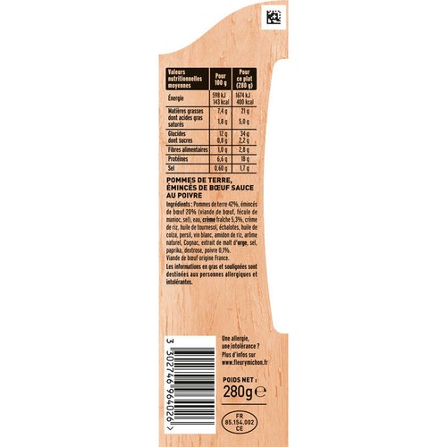 Fleury Michon Émincés de Bœuf Pommes de Terre Sauce Poivre 280g
