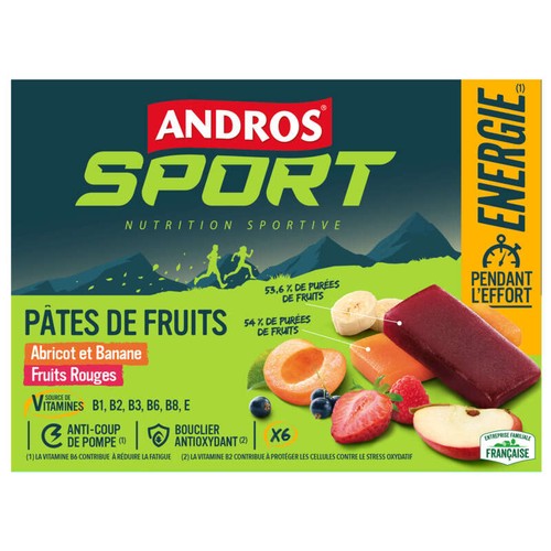 Andros Sport Pate de Fruits Abricot et Banane & Fruits rouges x6