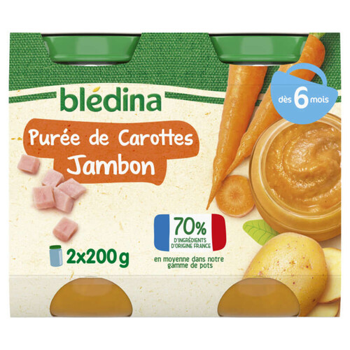 Blédina Pots Purée Carottes Jambon dès 6 mois 2x200g