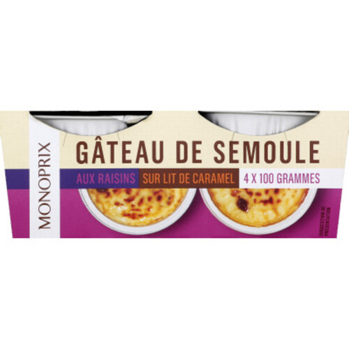 Monoprix Gâteau de Semoule aux Raisins 4x100g