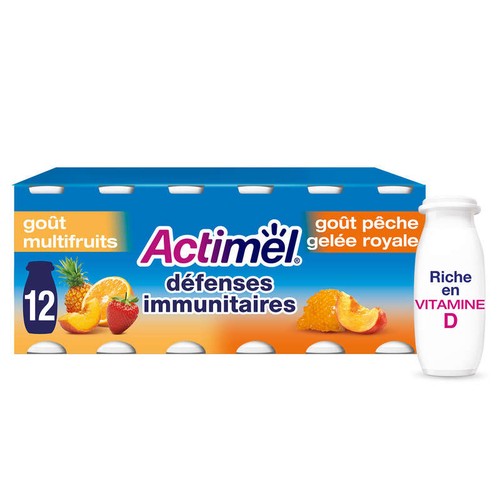 Actimel Yaourt à boire multifruits pêche gelée royale 12x100g