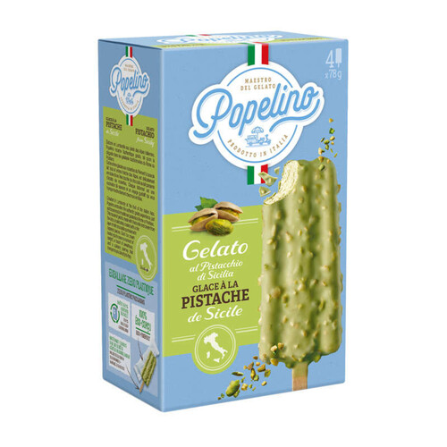 Popelino Bâtonnet pistache de Sicile enrobage chocolat blanc pistache 312g