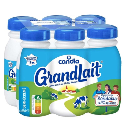 Candia Grandlait - Lait Demi-écrémé -  Le pack de 6x25cl