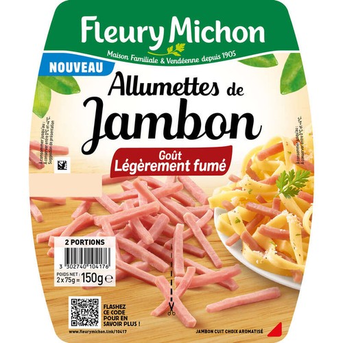 Fleury Michon Allumettes de Jambon Goût légèrement fumé 2x75g