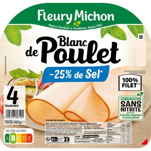 Fleury Michon Blanc De Poulet -25% De Sel x4