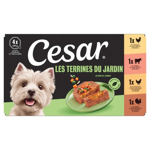 Cesar Barquettes en terrine pour chien au cœur de légumes 4x150g