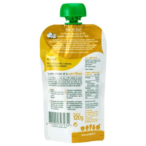 [Par Naturalia] Good Goût Compote Poire Williams dès 4 Mois Bio 120g