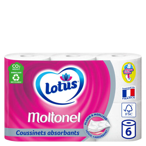 Lotus Papier Toilette Moltonel x6 rouleaux (blanc ou rose)