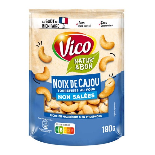 Vico Natur' & bon Noix de cajou non grillées non salées 180g