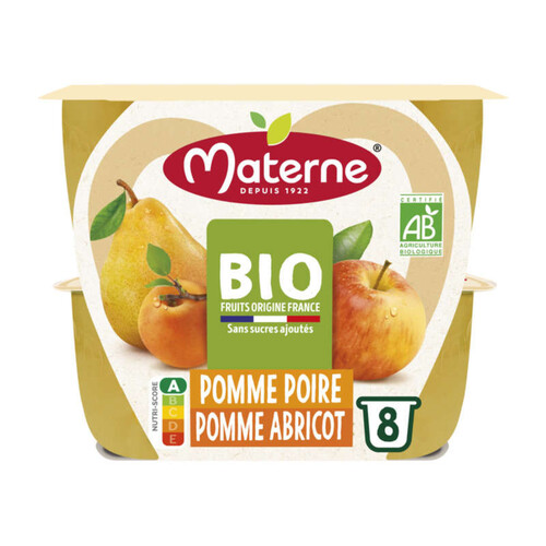 Materne Bio Compote Pomme/Poire & Pomme/Abricot 8X100G