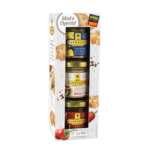 Jean Larnaudie tartinable foie de canard 20% foie gras nature/poivre/piment 3x90g