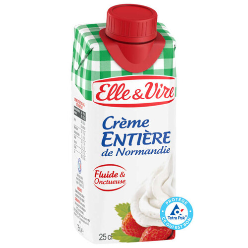 Elle & Vire Crème Fraîche Fluide Et Entière, Stérilisée Uht 25 Cl