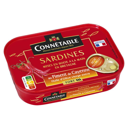 Connétable Sardines À L'Ancienne À L'Huile D'Olive Vierge Extra Au Piment De Cayenne, Fort 115G