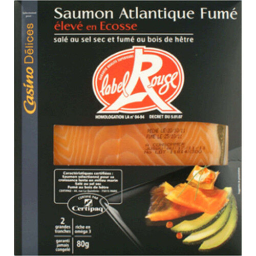 Casino Delices Saumon Atlantique fumé - Ecosse - Label Rouge 2 tranches - 80g