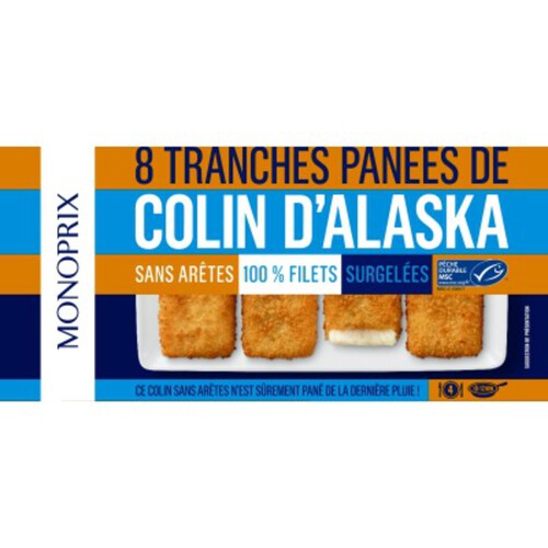 Monoprix 8 Tranches panées de Colin d'Alaska MSC 400g