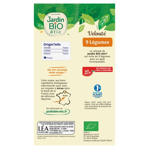 Jardin Bio Velouté Douceur 9 Légumes Bio 1L
