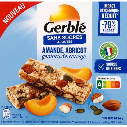 Gerblé Barres Amande, abricot & graines de courges 3x30g