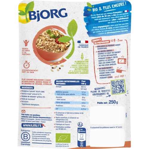 Bjorg Boulghour, Quinoa Et Sésame, Bio 250g