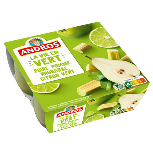 Andros La Vie en Vert compote poire pomme rhubarbe citron vert 4x100g