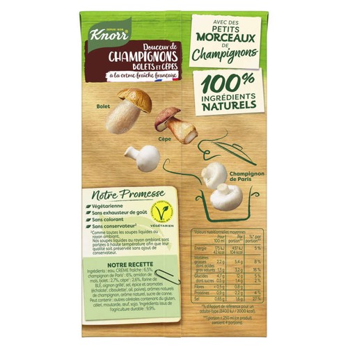 Knorr Soupe Douceur de Champignons Bolets & cèpes à la crème fraiche Française 1L