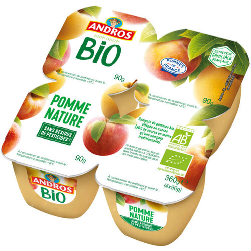 Andros Compote Pomme Nature Bio 4x90g