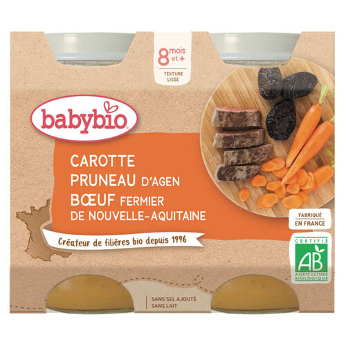 Babybio Petit pot carotte pruneau bœuf 2 x 200g