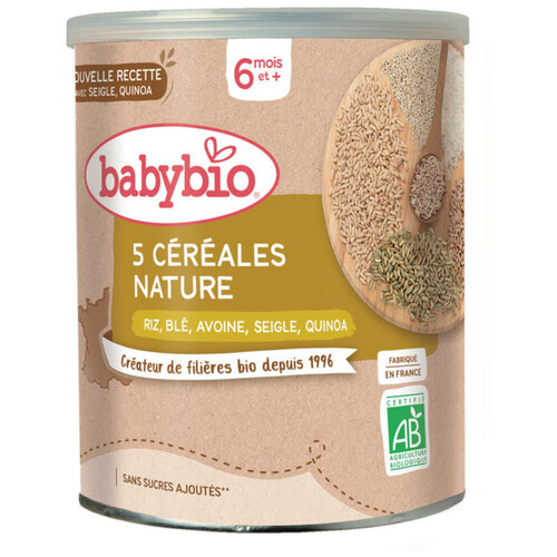 Babybio 3 céréales nature blé, avoine, riz 220g 