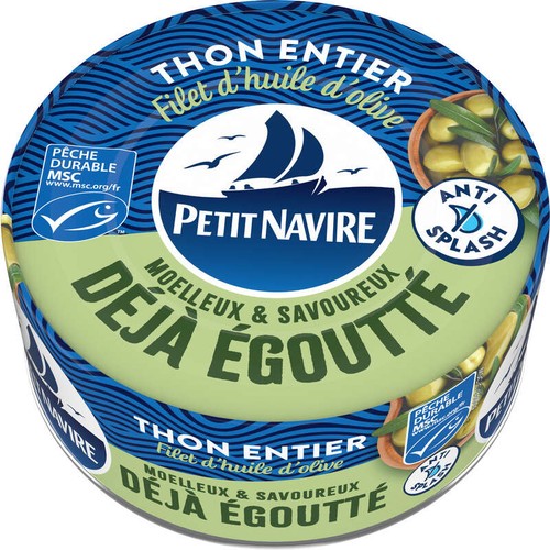 Petit Navire Thon entier avec un Filet d'huile d'olive MSC Déjà Égoutté 120g