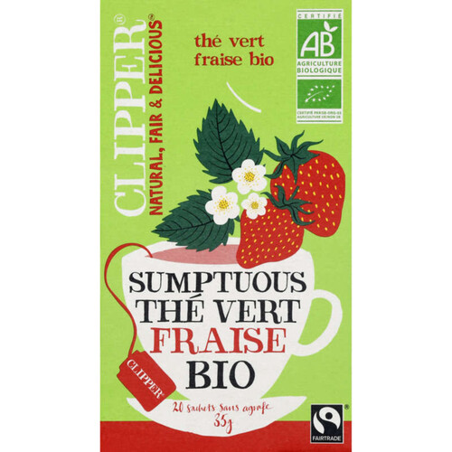 Clipper Thé Vert saveur Fraise Bio 20 sachets 35g