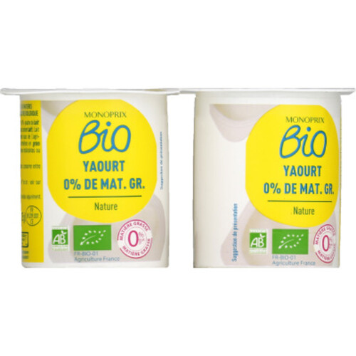 Monoprix bio yaourt nature 0% le pack de 4x125g