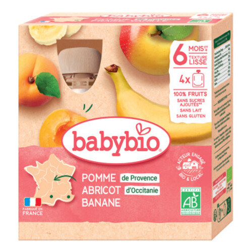 Babybio Compote Pomme Abricot Banane Dès 6 Mois 4x90g