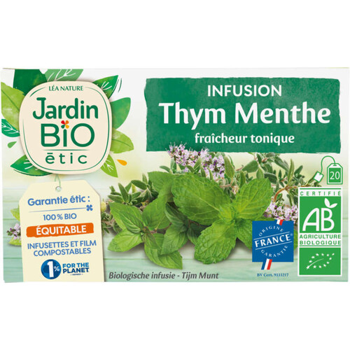 Jardin Bio infusion thym menthe, fraîcheur tonique x20 - 30g