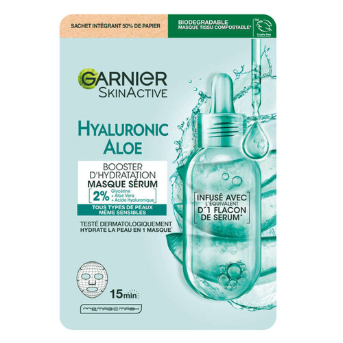 Garnier masque tissu avec acide hyaluronique et Aloe Vera 28g