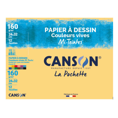 Canson Papier À Dessin Couleurs, Mi Teintes Vives, 24X32Cm, 12 Feuilles, 160Gr/M²