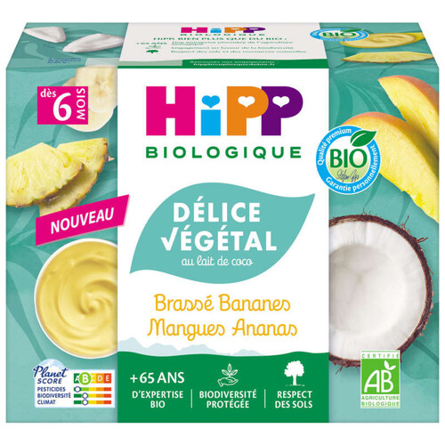 Hipp Biologique Délice Végétal Brasse Végétal Bananes Mangues Ananas Coupelles Dès 6 Mois 4x100g